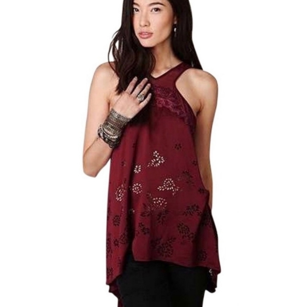 Free People Mulberry Laser Cut Out Tunic Tank Top